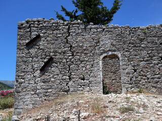 doorway in abandoned castle stone wall