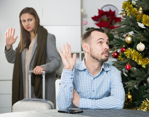 Husband offended wife because of her business trip on Christmas vacations