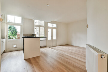 Kitchen with combined seating area. Empty room in detail view