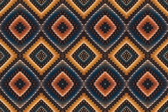 Abstract Southwestern Style Golden Orange And Blue 3d Geometric Print Design 