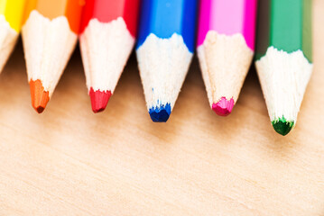school colored pencils for drawing on the table