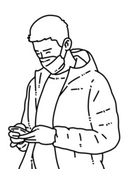 black and white of man cartoon on white background