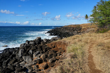 Old Coast Guard Beach in the north of Big Island, Hawaii - Rocky shore in the Kohala Historical...