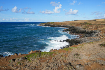 Fototapeta na wymiar Old Coast Guard Beach in the north of Big Island, Hawaii - Rocky shore in the Kohala Historical Sites State Monument