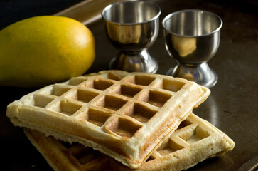 Close View of Delicious Waffles with Mango