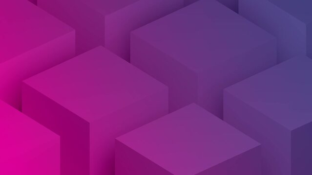  3d geometric cubes background with rotating loop animation in purple to violet colors 