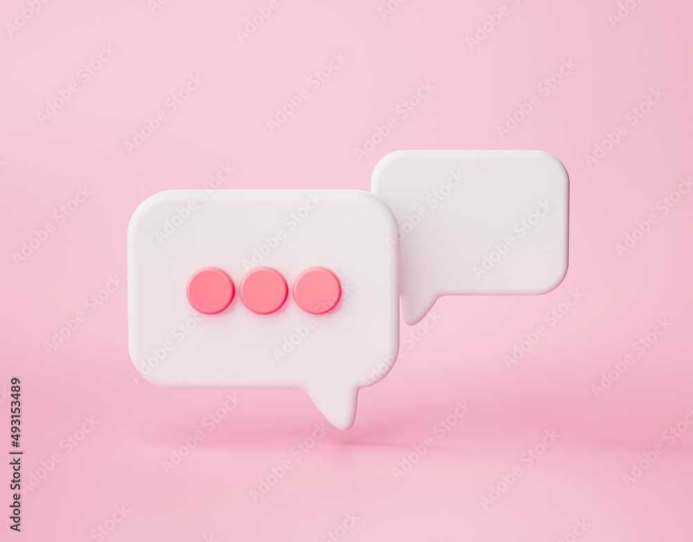 Poster chat bubbles or speech bubble icon website ui on pink background 3d rendering illustration