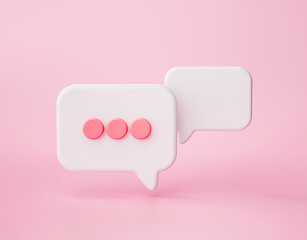 Chat bubbles or speech bubble icon website ui on pink background 3d rendering illustration