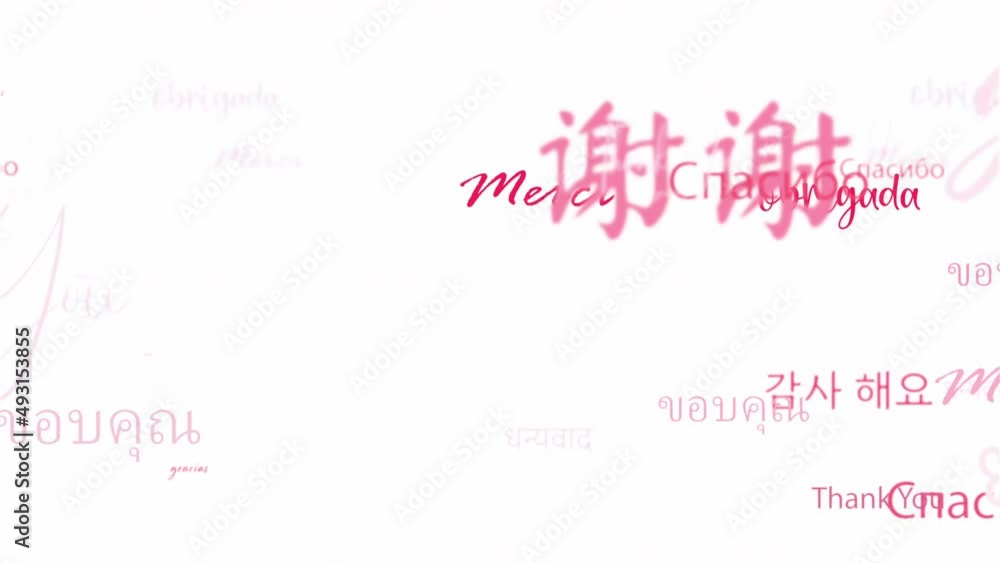 Poster animation loop of thank you in different kind of languages word related red pink word flowing. eleme