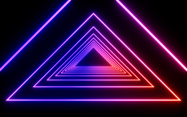 Fototapeta na wymiar Triangle glowing neon tunnel, 3d rendering.