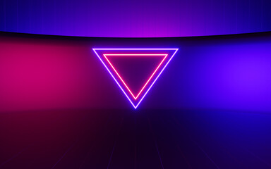 Fototapeta premium Glowing neon lines in the round room, 3d rendering.