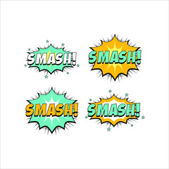 Set of cartoon speech bubble with smash text