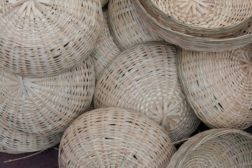 Top view of wicker baskets for sale. Image shot at Kalighat, Kolkata, West Bengal, India.