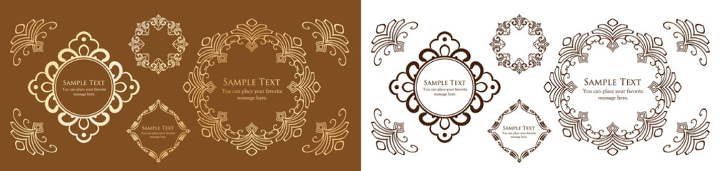 春の植物モチーフのフレームセット。ビンテージフラワー。装飾デザイン。流行りのあしらい