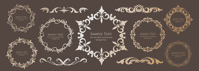 春の植物モチーフのフレームセット。ビンテージフラワー。装飾デザイン。流行りのあしらい