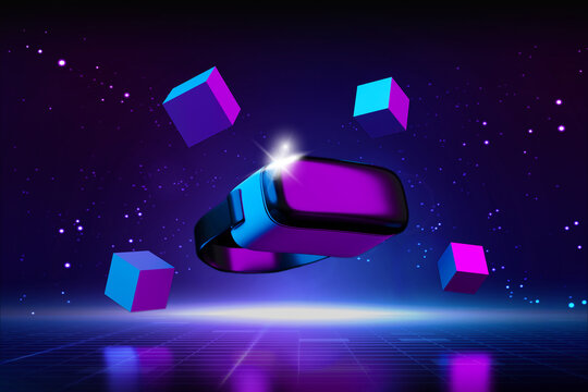 VR glasses headset. Augmented reality (AR) Technology. Metaverse world virtual reality technology concept. Internet of things (IoT). Futuristic business finance blockchain. 3d render illustration