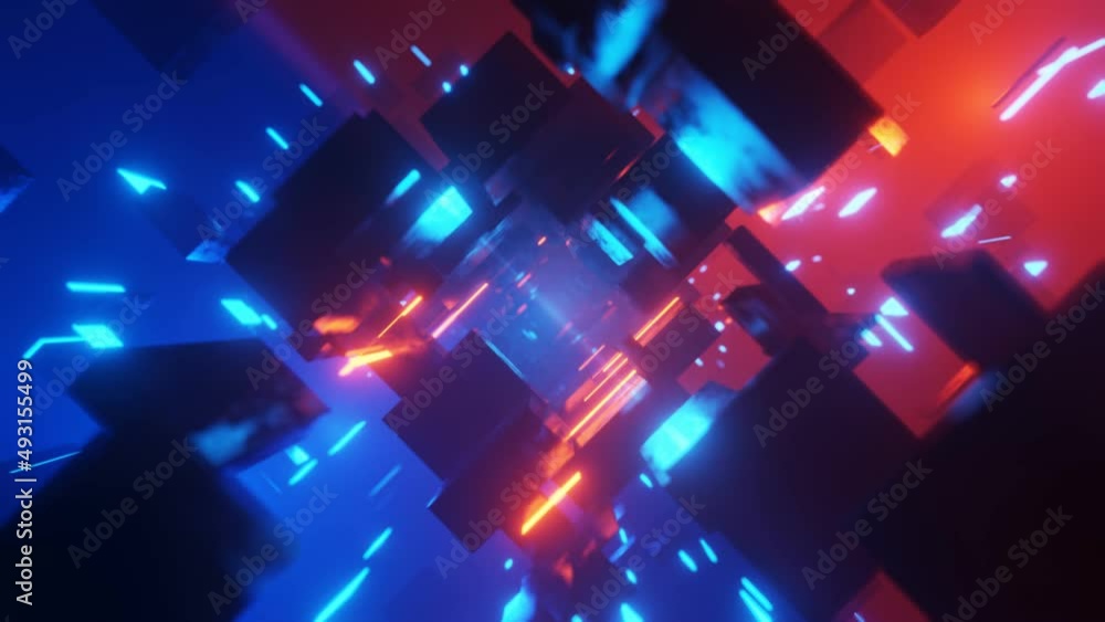 Poster abstract futuristic tunnel laser cube geometric cyberspace wormhole cyberpunk background 3d renderin