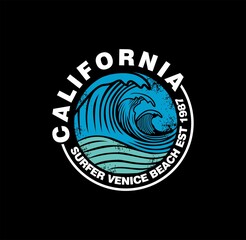 CALIFORNIA stylish t-shirt and apparel modern design with tropical leaves, typography, print, vector illustration. Global swatches.