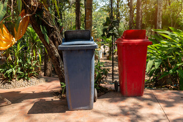 Garbage trash bins for waste segregation. Separate waste collection food waste, infection, biodegradable, non biodegradable and recycle trash bin.