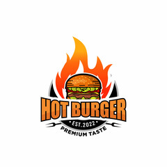 Hot burger logo template Premium Vector