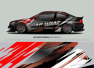 Obraz premium Race car wrap design vector for vehicle vinyl sticker and automotive decal livery 