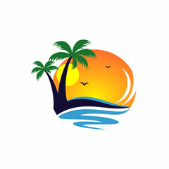 summer beach logo design vector template