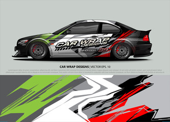 Obraz premium Race car wrap design vector for vehicle vinyl sticker and automotive decal livery 
