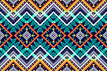 Ikat ethnic seamless pattern design. Aztec fabric carpet mandala ornament chevron textile decoration wallpaper. Tribal boho turkey African American Indian traditional embroidery vector 