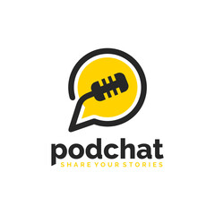 Podcast chat logo template with line art style