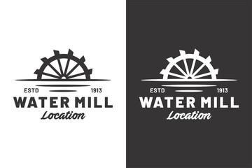 Vintage water mill logo template - obrazy, fototapety, plakaty