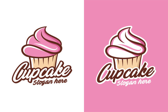 Cute cupcakes design template icon or logo