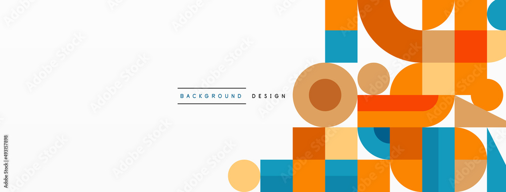Poster circle and square geometric background. round shapes with squares and triangles composition for wall
