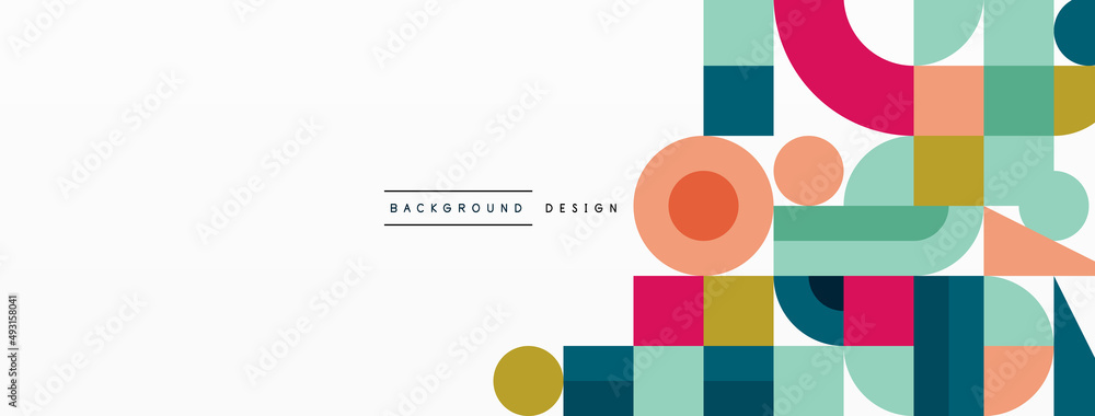 Poster circle and square geometric background. round shapes with squares and triangles composition for wall