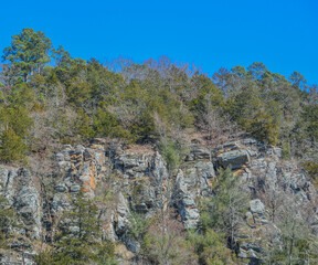 Beautiful Rock Wall in Beavers Bend State Park along the edge of the forest, Broken Bow, Oklahoma