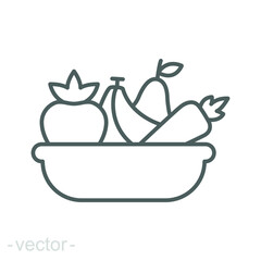 Plate fruit icon. Simple outline style. Vegetable bowl sign, healthy foods diet concept. Thin line vector illustration design isolated. Editable stroke EPS 10.