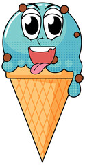 Ice cream cartoon character on white background