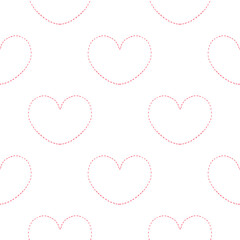 pink heart seamless pattern in dotted line style on white background