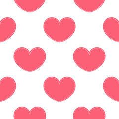 pink heart seamless pattern in dotted line style on white background
