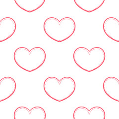 pink heart seamless pattern in dotted line style on white background