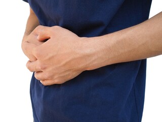 Asian men with stomachache due to gastroenteritis. health care concept.