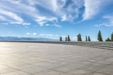 Empty square floor and mountain with sky cloud landscape