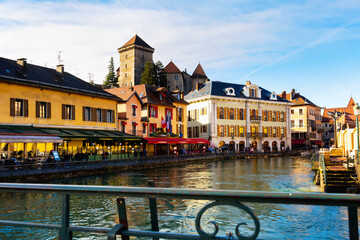 Annecy, Auvergne-Rhone-Alpes, France. Photo of Annecy Castle and embankment.