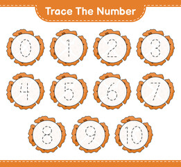 Trace the number. Tracing number with Cookie. Educational children game, printable worksheet, vector illustration