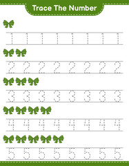 Trace the number. Tracing number with Ribbon. Educational children game, printable worksheet, vector illustration