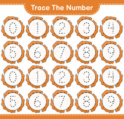 Trace the number. Tracing number with Cookie. Educational children game, printable worksheet, vector illustration