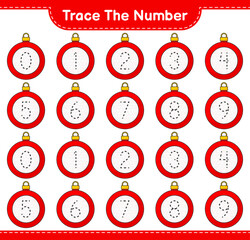 Naklejka premium Trace the number. Tracing number with Christmas Ball. Educational children game, printable worksheet, vector illustration