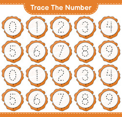 Fototapeta premium Trace the number. Tracing number with Cookie. Educational children game, printable worksheet, vector illustration