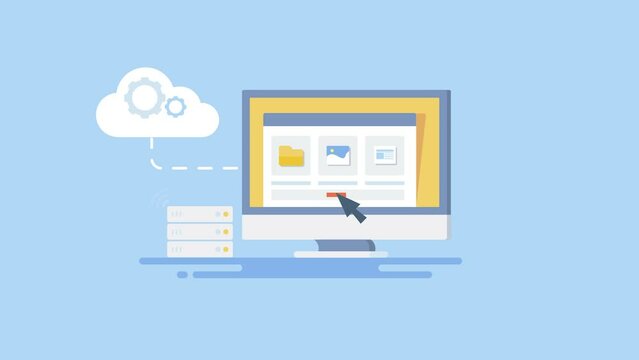 Cloud computing internet technology background, cartoon style 2d animation 4k video clip. 
