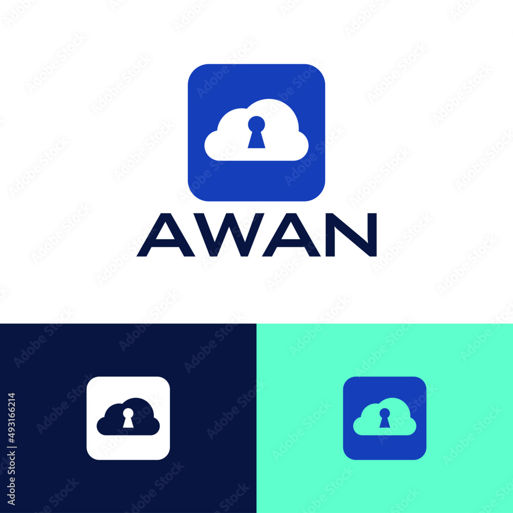 Poster cloud network security logo design concept. fintech company brand logomark illustration. can represe