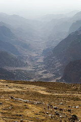 Beautiful sunset landscape at King`s Highway in Jordan somewhere between Petra archeological site...